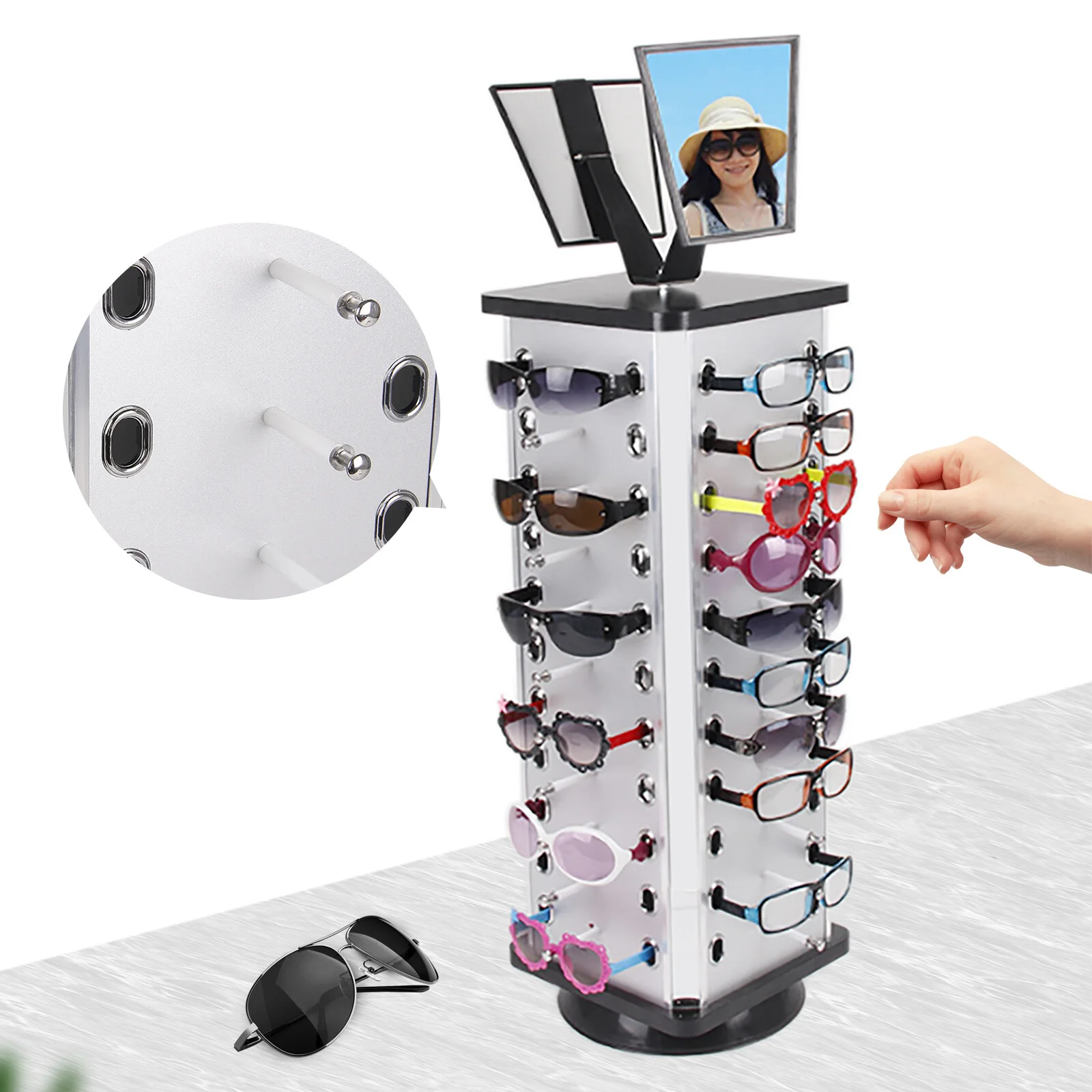 44Pcs Eyeglasses Holder Sunglasses Stand Sunglasses Display Rack 360° Rotating