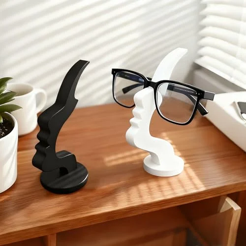 BQSAZHYJ 2Packs Modern Face Shaped Eyeglass Holder Stand Eyewear Display Rack Desktop Storage Organizer for Glasses Sunglasses 3D Printed Artistic Decor (black and white)