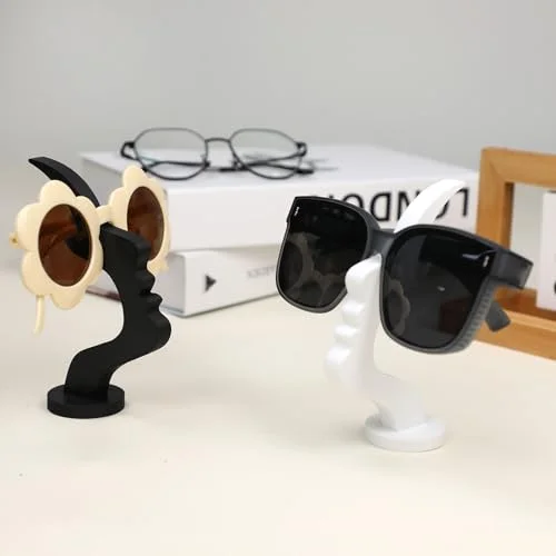 BQSAZHYJ 2Packs Modern Face Shaped Eyeglass Holder Stand Eyewear Display Rack Desktop Storage Organizer for Glasses Sunglasses 3D Printed Artistic Decor (black and white) 4