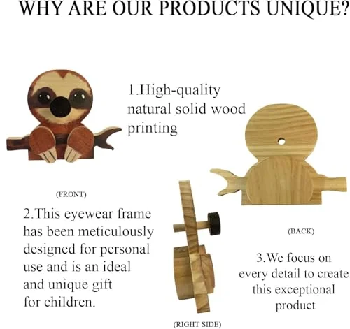 Wooden Animal Glasses Holder , Newsukie - Cute Solid Pine Wood Eyeglasses Stand,Carving Sunglasses Eyeglass Display Stand,Newsukie Creative Gift Glasses Holder for Desk (Flowers Highland Cow) (Sloth) 4